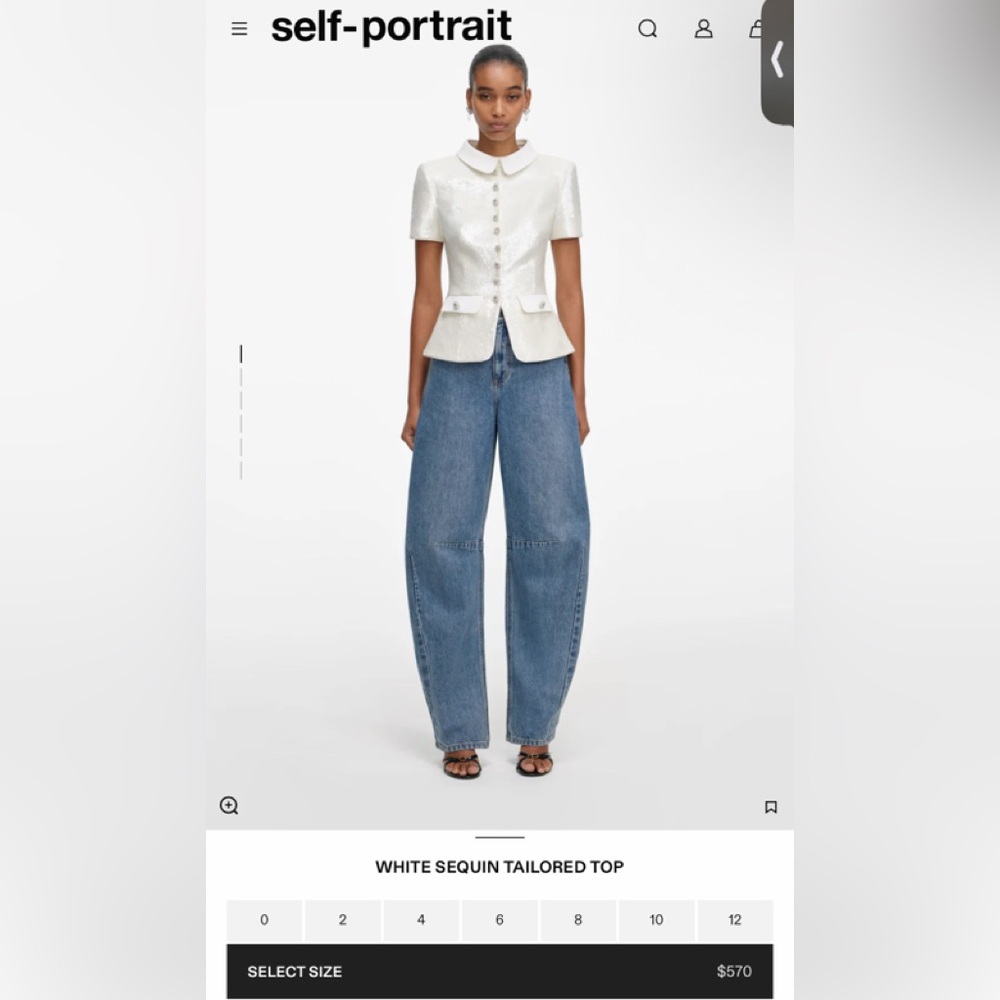 Self Portrait WHITE SEQUIN TAILORED TOP